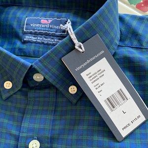 New w/Tags Mens Large Vineyard Vines Classic Fit Performance Tucker Dress Shirt!